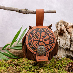 Handmade Leather <b>Dice</b> Bag Round Embossed Nordic Design DND RPG <b>Dice</b> Storage Classic Style Adult Use - Product Image 3