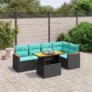 Set di divani da giardino in polyrattan nero da 6 pezzi con cuscini, mobili da esterno - Product Image 1