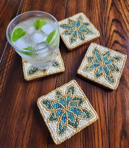 Handmade Beaded Flower Drinking Straw Luxury Style Reusable Eco-Friendly <b>Portable</b> <b>Bar</b> Mat White Gold Mosaic Design Home Gift - Product Image 4