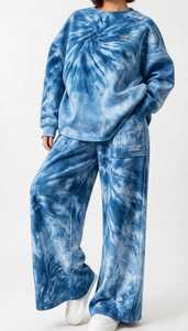 Ensemble de survêtement streetwear 2-en-1 pour femme, col roulé respirant, tie-dye bleu, coupe ample, automne - Product Image 5