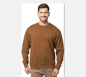 เสื้อสเวตเชิ้ตคอกลมสีน้ำตาลสำหรับผู้ชาย ทรงปกติ สีพื้น ผ้าถักลำลองสำหรับฤดูหนาว ผ้าฝ้าย 100% มีโลโก้ด้านหน้า - Product Image 1