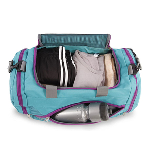 Sac de sport unisexe en polyester bleu sarcelle, forme ovale, fermeture éclair, plusieurs compartiments, sac de voyage, sac de rangement pour le sport - Product Image 6