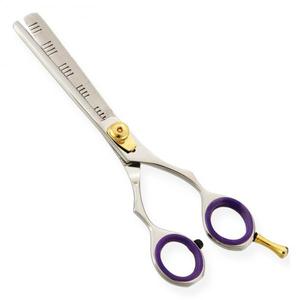 Professional Stainless Steel Hair Thinning Scissors with Purple Handles and Gold Pivot – Salon <b>Barber</b> Shears for Texturizing and - Product Image 1
