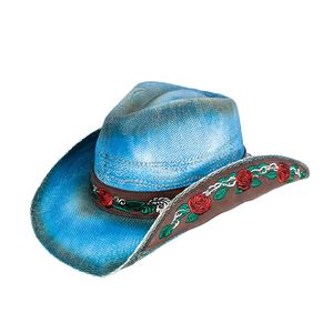 Cappello da Cowboy Tonantzin Toyo Western Drifter in Paglia con Design Floreale a Rosa - Product Image 1