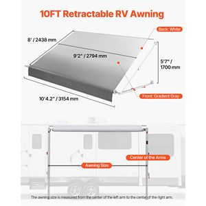 Kit complet d'auvent manuel pour camping-car 10,12 pieds, cadre rétractable en aluminium, tissu PVC imperméable, protection solaire pour camping en extérieur - Product Image 2