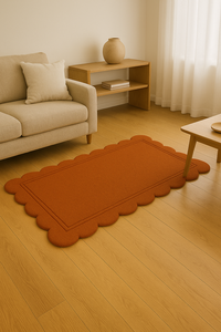 Tapis en laine fait main abstrait moderne personnalisé, orange, à bords ondulés, tufté à la main, antidérapant, adapté aux animaux domestiques, à poils longs, de forme rectangulaire, pour salon - Product Image 1