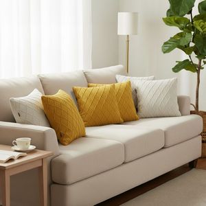 SOGA Ensemble de 6 housses de coussin en tricot diamanté de 45 cm, couleur crème et jaune soleil - Product Image 2