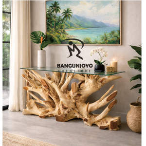 Table console moderne, durable, faite à la main, écologique, en bois massif, en racine de teck, pour salon - Product Image 2