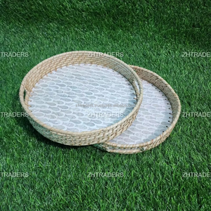 ชุดถาดหวายสไตล์โบฮีเมียนพร้อมฝังมุกเหมาะสำหรับเสิร์ฟชาอาหารเช้าและตกแต่งบ้าน - Product Image 1