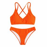 Baju Renang Wanita Trendi Terbaru Laris Manis, Set Bikini 2 Potong, Model Thong Tanpa Punggung, Bahan Bernapas Ramah Lingkungan, Cepat Kering, Motif Cetak