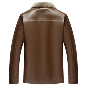 Blouson moto en similicuir marron pour femme, col montant, fermeture éclair, doublure en fausse fourrure, vêtement d'extérieur décontracté chaud pour l'hiver - Product Image 2