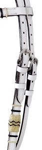 Cabezada para caballo estilo western ajustable, trenzada a mano, de cuero genuino, con banda frontal recta de cuero crudo y cuero blanco, 99 - Product Image 4