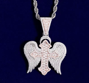 Iced Out Cross Wing Pendant Silver and Rose Gold Tone Hip Hop Jewellery for Men and Women - Product Image 1