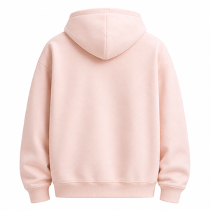 Custom 320 GSM Blush <b>Pink</b> Cotton Polyester Brushed Fleece Pullover <b>Hoodie</b> With Tonal Screen Printed Logo - Product Image 2