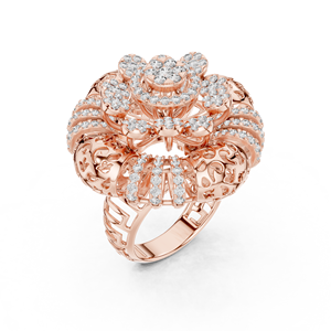 Anillo de Lujo con Diseño Floral y Diamantes Agrupados, Oro Rosa de 18K, Engaste de Múltiples Halo, Anillo de Diseñador para Mujer - Product Image 2