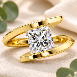 Anillos de compromiso únicos con diseño bypass, anillos de diamantes de laboratorio Princess de 1.00 ct, certificados por IGI, anillos de boda de oro macizo de 14k - Product Image 1