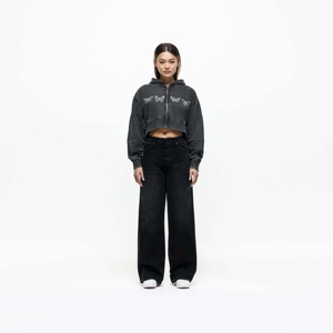 Sudadera corta con capucha para mujer, sudadera recortada de manga larga de longitud corta para mujer, sudaderas cortas con cremallera y lavado ácido personalizado para mujer - Product Image 1