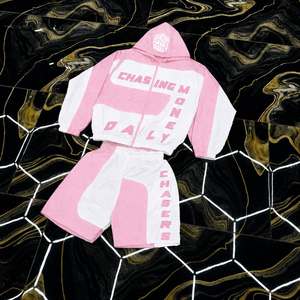 Veste coupe-vent unisexe légère en nylon avec capuche et fermeture éclair, imprimée, décontractée, pour l'extérieur, tenue d'été, ensemble court pour hommes et femmes - Product Image 1