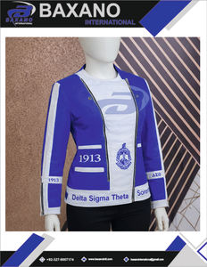 Delta |   Sigma |   Chaqueta de Sarga de Algodón Nalia de la Hermandad Theta para Mujer, Ropa Exterior Blanca y Azul Rey, Chaqueta de la Hermandad DST - Product Image 3