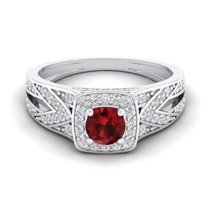 REYES Luxury 14K Solid Gold Round Cut 0.4 Carat Garnet Gemstone Halo <b>Ring</b> GRA Certified Moissanite Engagement <b>Rings</b> For Her - Product Image 5