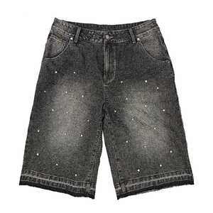 Shorts de mezclilla con pedrería de diseño vintage personalizado, de la mejor calidad, fabricados en Pakistán para hombre. - Product Image 2