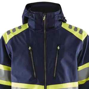 <b>Men's</b> High Visibility Reflective Safety <b>Jacket</b> <b>Long</b> Sleeve Navy Yellow Stripes Casual Workwear Quick Dry Woven Polyester - Product Image 3