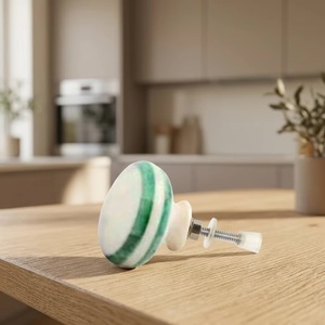 Ceramic Round Cabinet <b>Knob</b> Green Stripe Design Scandinavian Style Easy Installation for Kitchen Furniture Handle - Product Image 4
