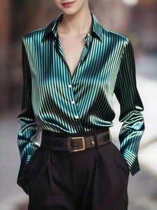 Blusa de Negocios Formal de Manga Larga Translúcida con Rayas Tejidas Estilo Vintage para Mujer, Diseño 2026, Moda Otoño - Product Image 1