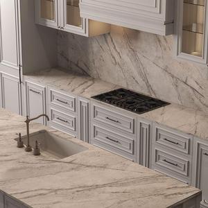 Ensemble d'armoires de cuisine modulaires modernes de luxe KEJIA avec panneaux rainurés mats et îlot <span class=keywords><strong>en</strong></span> marbre <span class=keywords><strong>pour</strong></span> projets de rénovation de villas haut de gamme - Product Image 3