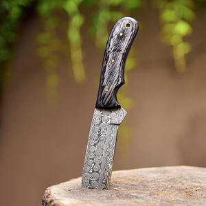 Cuchillo de Acero de Damasco UA Supplies con Patrón de Gota de Lluvia, Espiga Recta, para Exteriores, Estilo Western, Mango Ergonómico de Madera Negra, para Camping y Caza - Product Image 2