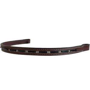 Diadema para Caballo de Cuero Negro Marrón con Cadena de Cristales Rectangulares Negros Grandes de Diseño Personalizado para Brida Inglesa - Product Image 1