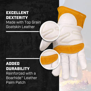 Premium Goat Grain Welding Gloves with Insulated Back, Scalloped <b>Cuff</b>, Boarhide Palm,Reinforced <b>Thumb</b> - Product Image 3