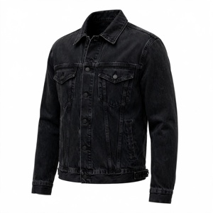 Men's Black Denim <b>Jacket</b> Casual Turn-down Collar Button Closure Regular <b>Fit</b> Solid Color Autumn Wear - Product Image 4