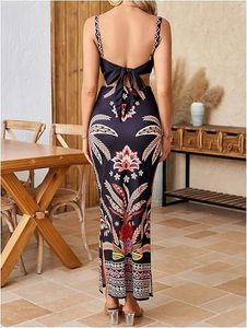 Robe longue bohème tropicale sans manches pour femme avec nœud au dos, idéale pour les fêtes, les vacances et la plage - Product Image 3
