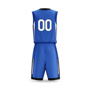 Unisex Blue Basketball Uniform Wholesale Sleeveless O-Neck Quick Dry <b>Athletic</b> Uniform Striped Design Elastic Waist Shorts - Product Image 4