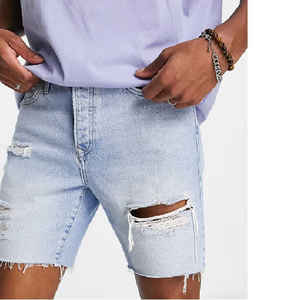 Shorts en jean pour hommes, style streetwear, respirants, anti-plis, avec cordon de serrage, toutes saisons, bonne qualité, prix bas - Product Image 1
