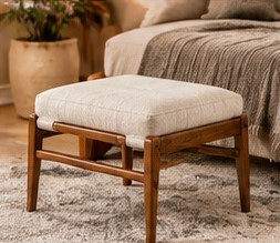 Pouf rectangulaire en bois, tabouret d'appoint rembourré, banc avec plateau, installation au sol, décoration de salon et de maison - Product Image 1