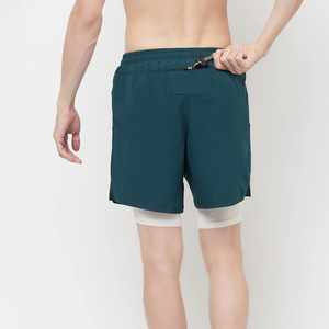 Men's Teal Quick Dry Sport Shorts With Drawstring Waist And Side Pockets Solid Color Woven Fabric Casual Short Length - Product Image 3