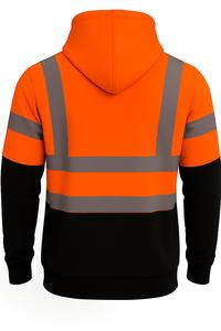 เสื้อฮู้ดสะท้อนแสง Hi Vis สำหรับผู้ชาย เสื้อแจ็คเก็ตนิรภัยสำหรับทำงาน มาตรฐาน ANSI Class 2 ความปลอดภัยสูง แขนยาว สีดำและสีเหลือง - Product Image 5