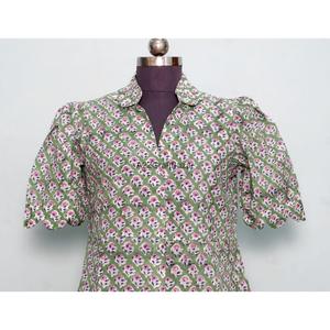 Women's Kangura Eco-friendly 100% Cotton Modern <b>Sweet</b> Floral A-Line Silhouette Midi Dress V-Neck Collar Short Sleeve Button - Product Image 2