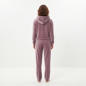High Quality Women's Velvet Two Piece Hooded Pullover and Pants Set Solid Color Casual Winter <b>Velour</b> Sweatsuit - Product Image 6