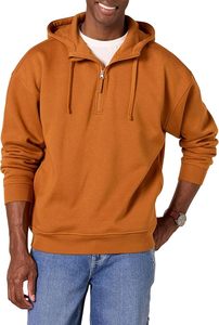 Sweat-shirt à capuche oversize pour homme, hiver, en molleton, avec fermeture éclair quart de tour, épaules tombantes, marron, style athlétique décontracté, 100% molleton - Product Image 1