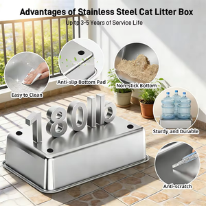 Bac à litière pour chat en acier inoxydable, toilette pour chat fermée, grand espace, facile à nettoyer, Arenero Para Gatos, Katzenklo, Bac à Litiere, OEM - Product Image 4