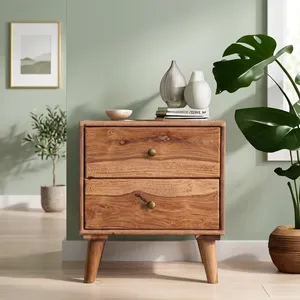 Solid Wood Handcrafted 2 Drawer Bedside <b>Table</b> Wooden Leg Nightstand Bedroom <b>Storage</b> <b>Side</b> <b>Table</b> - Product Image 3