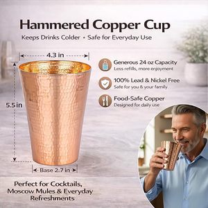 Best Selling Hammered Finish <b>Copper</b> Drinking Glass Premium Handmade Ayurvedic Health Water Storage Tumbler - Product Image 2
