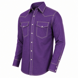 Camisa de Trabajo de Algodón Morado para Hombre, Estilo Occidental, Calidad Premium 2026, Costuras en Contraste, Ajuste Cómodo, Bolsillos en el Pecho - Product Image 2