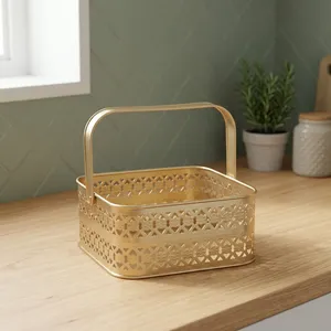 Panier carré en métal, plateau décoratif pour fleurs, panier de rangement pour la maison, le temple, la salle de prière, la décoration de la Pooja, organisateur de table - Product Image 2