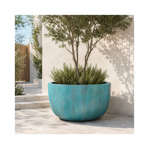 Jardinière élégante en fibre de verre en forme de bol avec finition effet rouille pour plantes d'intérieur et d'extérieur, décoration de patio, exportateur en gros, OEM - Product Image 1