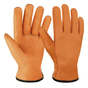 Gants de travail en cuir grainé robuste avec paume renforcée, gants de chauffeur en cuir de vachette blanc pour hommes, doux et confortables - Product Image 3
