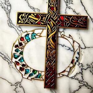 Cruz de Mármol de Lujo Hecha a Mano en India con Incrustaciones de Piedra, Imitación Antigua, para Colgar en la Pared, para Hogar, Iglesia, Oficina, Espacios Espirituales - Product Image 4